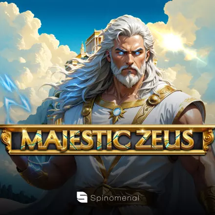 Majestic Zeus pokie thumbnail with a golden Zeus figure and lightning